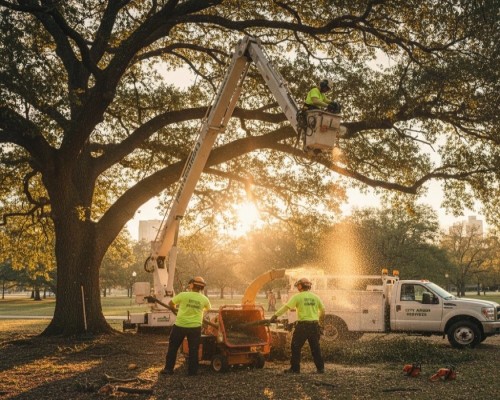 Commercial/ Municipal Arborist managing tree condition in a public park.