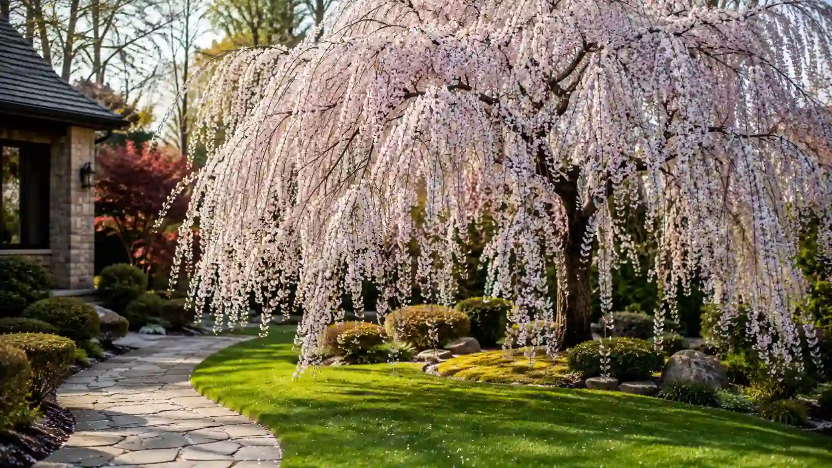 Weeping Cherry Garden in Spring 