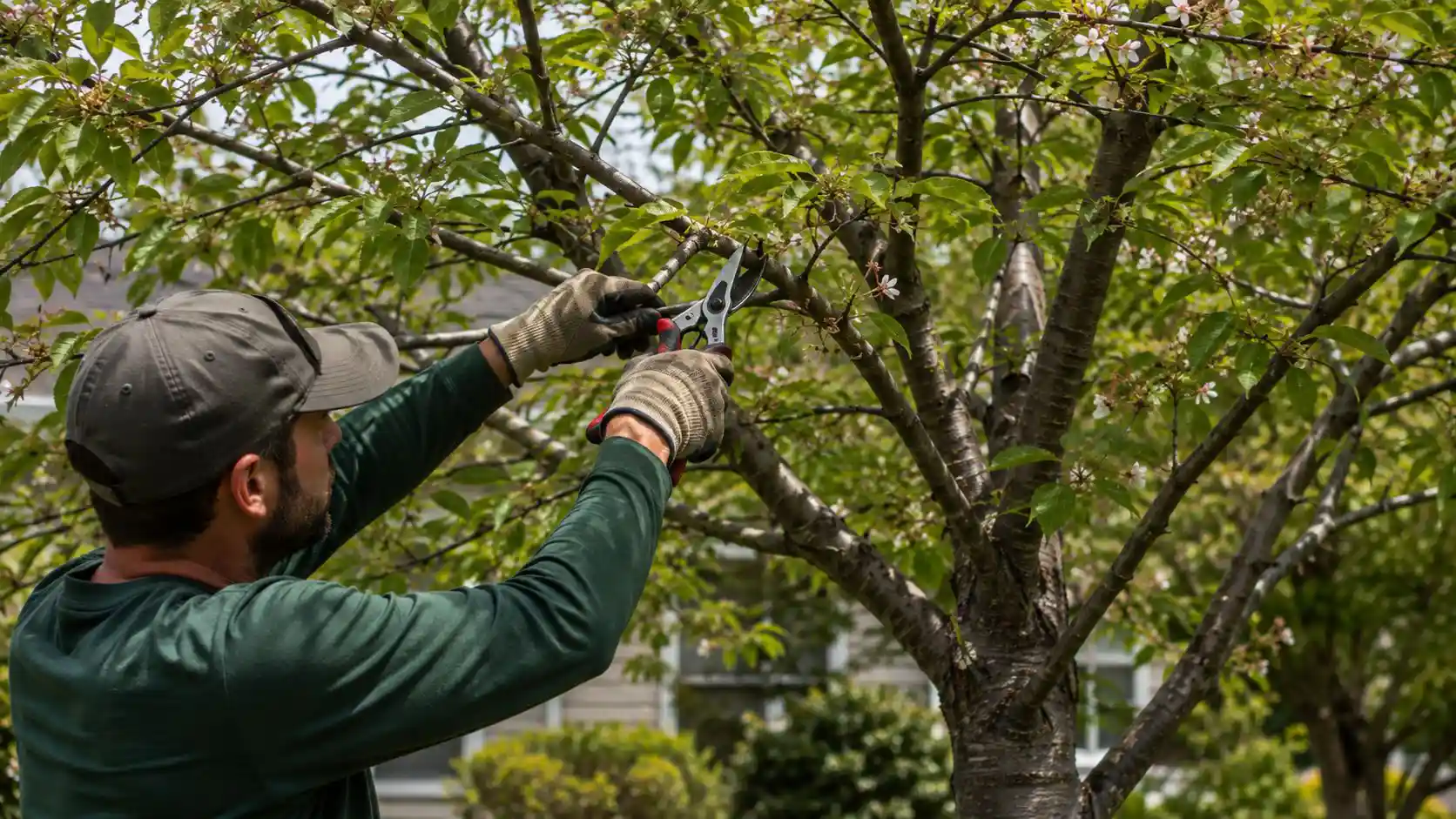 Gardener Pruning a Blossoming Tree 