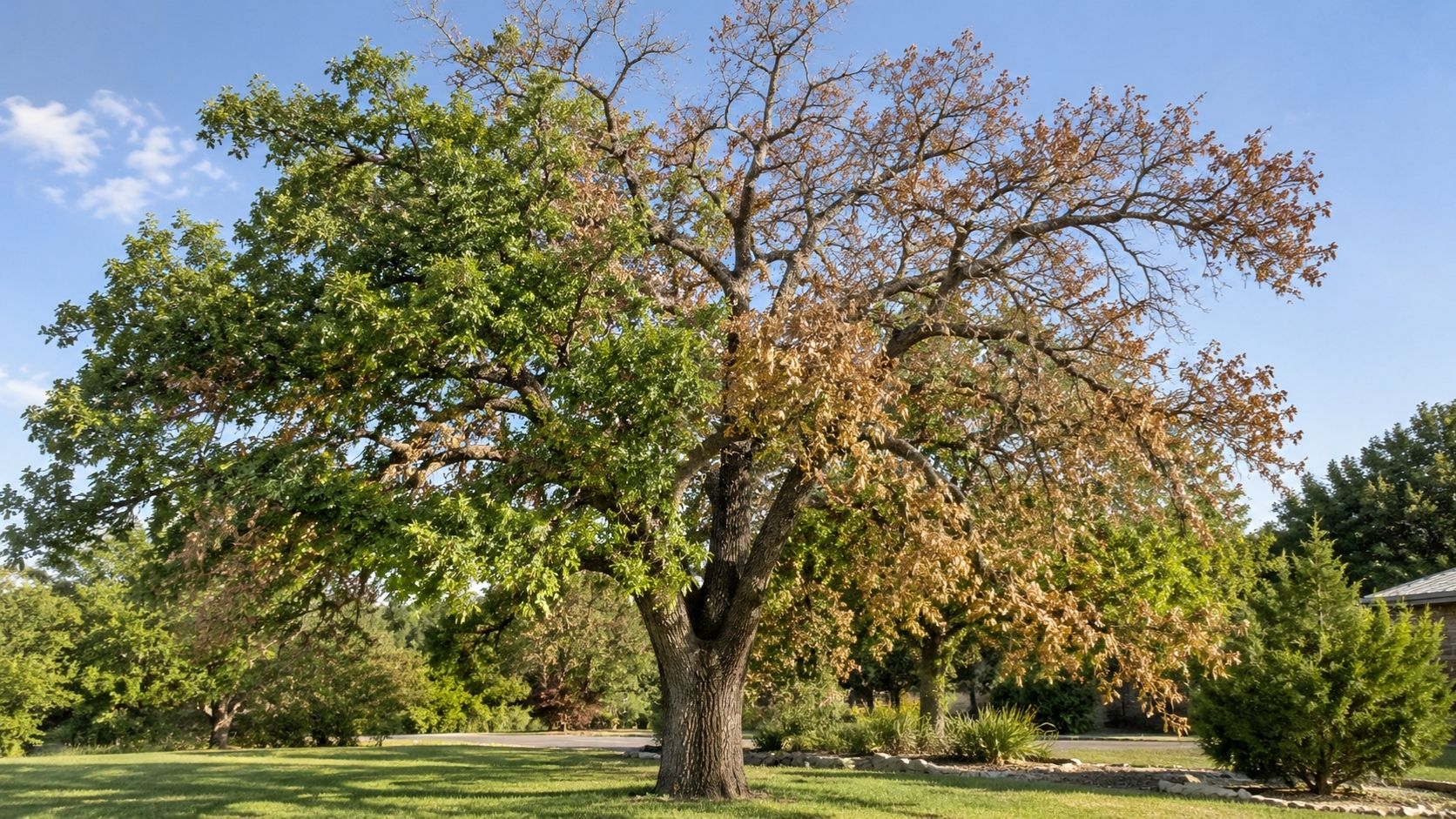 Mature Oak in Sunlit Park Landscape