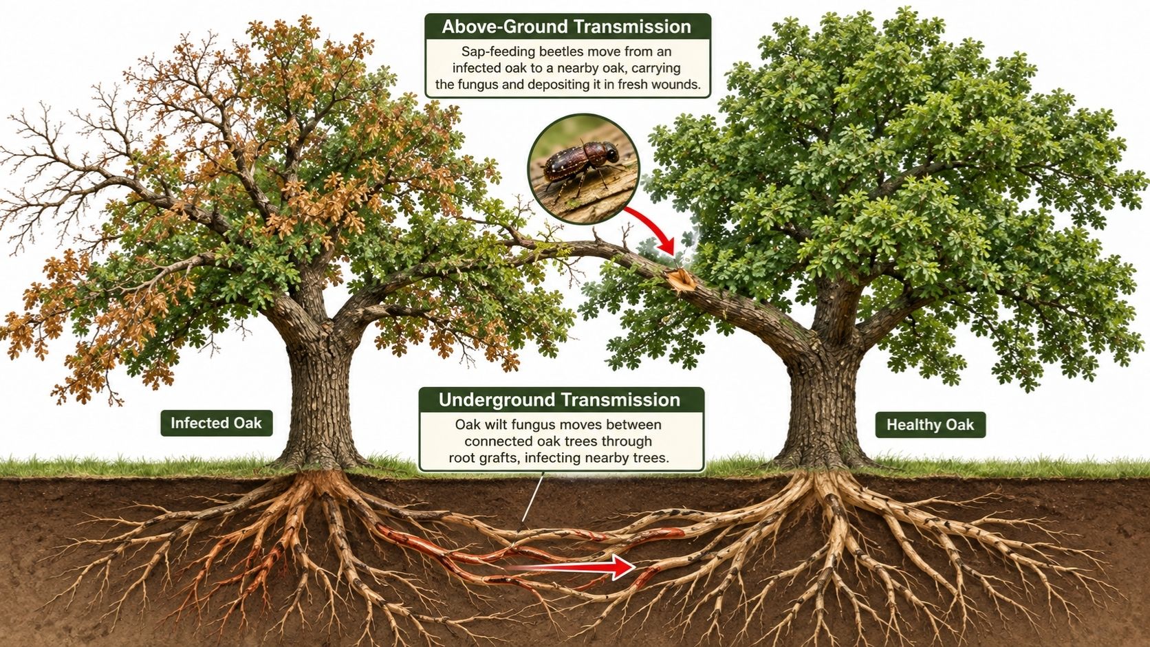 Oak Wilt Transmission Infographic